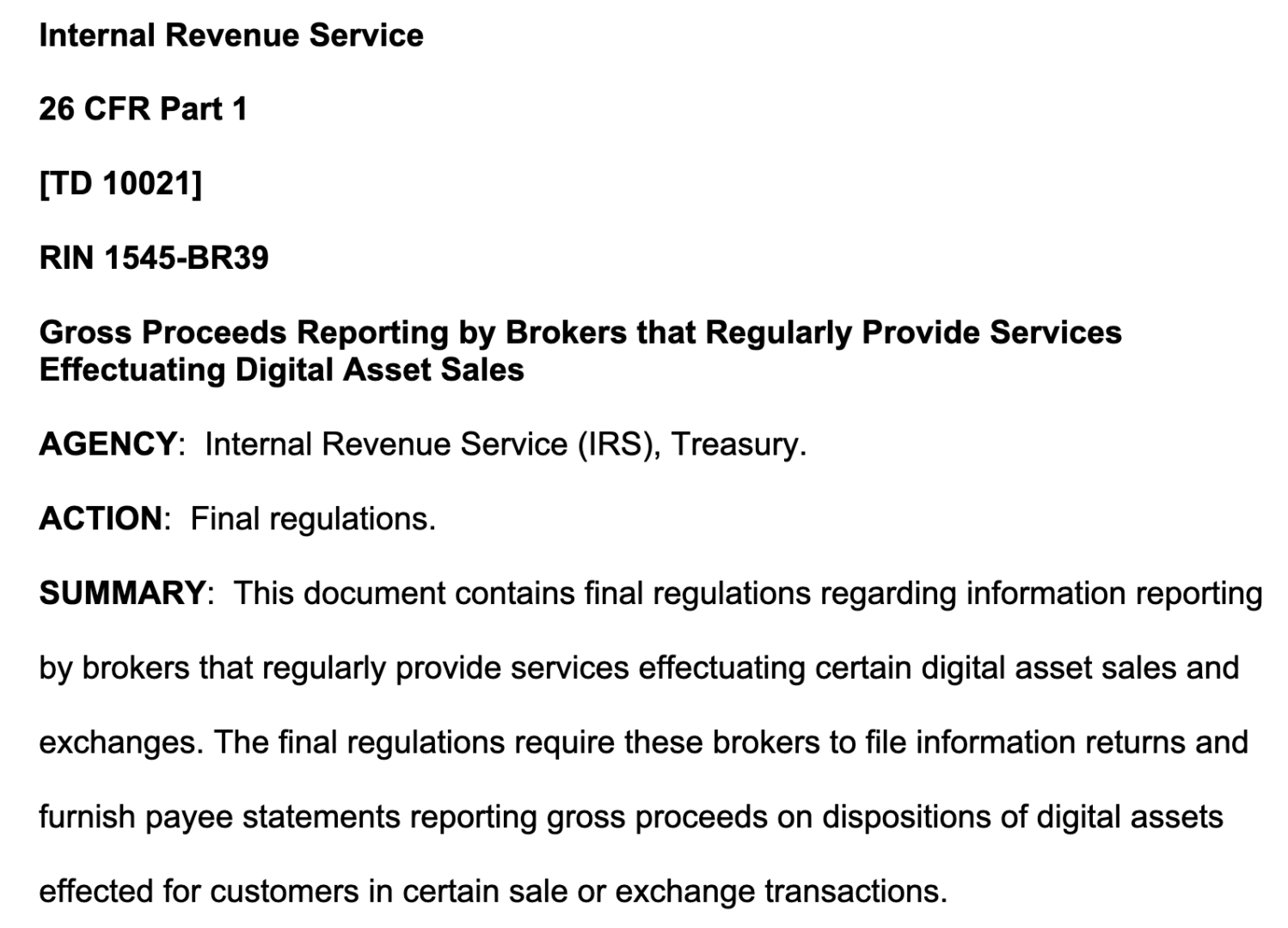 Legislation published by the IRS