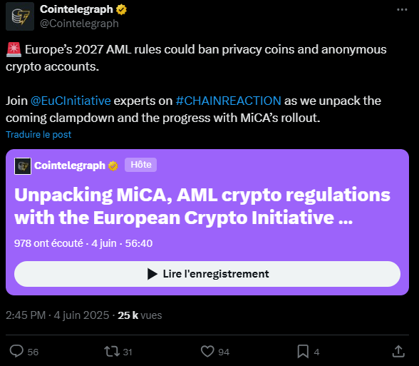 During a recent intervention as part of the Chain Reaction X Spaces program in Cointelegraph, Vyara Savova, responsible for the European Crypto Initiative (Euci) policy, said that the protocols DEFI remained in a sort of legal vagueness and that it would be necessary to be interested in it quickly.