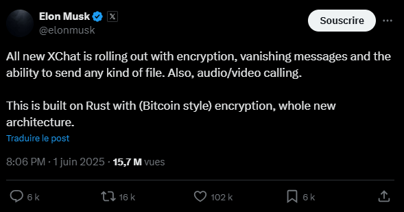 On June 1, Elon Musk announced the deployment of a new feature on X: XChat. According to information shared by the CEO, this is a richer version of the private messaging of the platform.