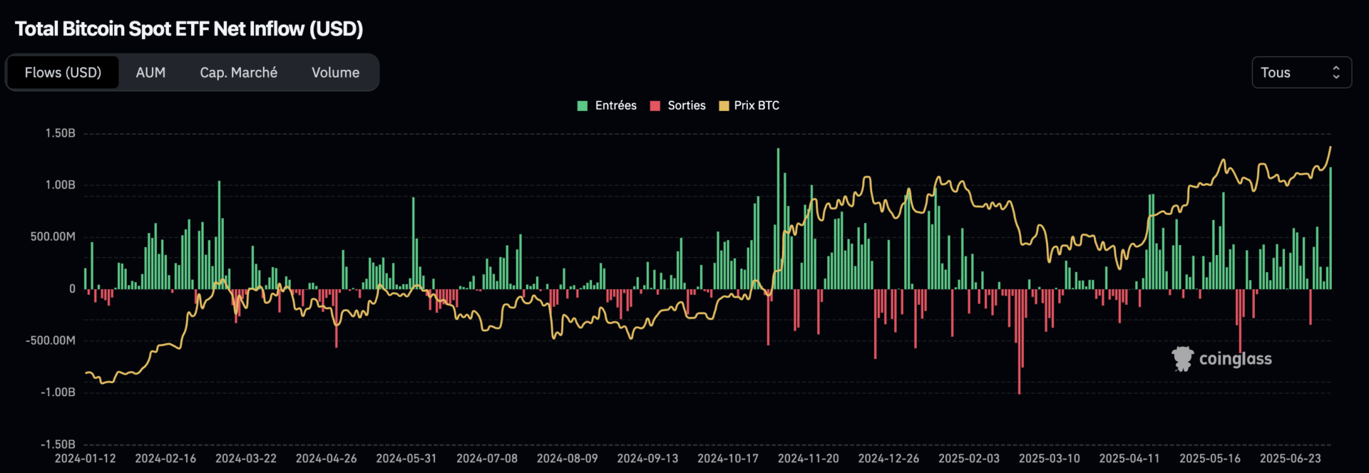 Bitcoin continues to attract capital in cash - July 12, 2025. 