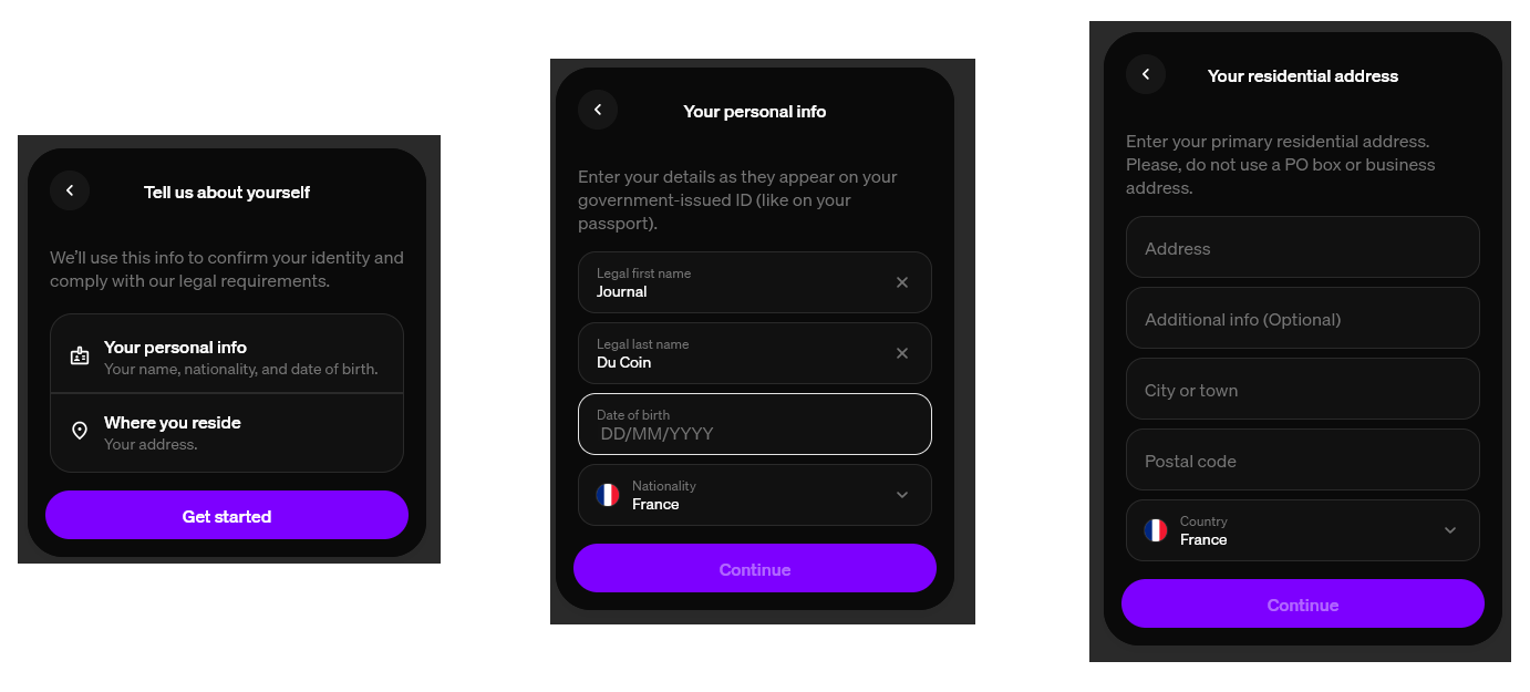 You must provide your personal info and your address in Moonpay