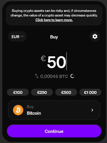Purchase of bitcoin via moonpay