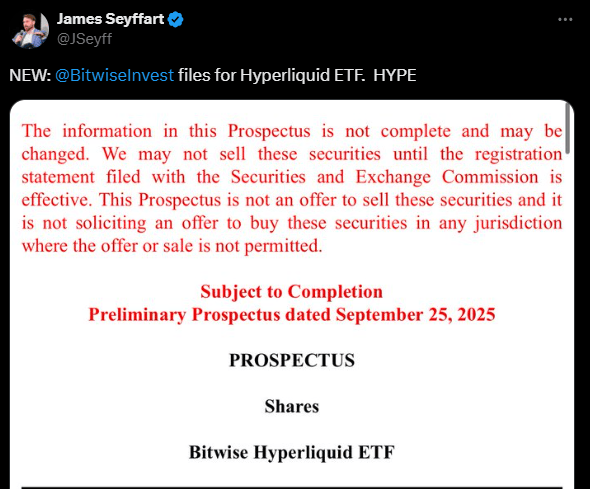   While social networks are agitating around the Perp Dex and wonders who is the strongest between Hyperliquid and Aster, Bitwise has made its choice and has just filed a file for an ETF Hyperliquid (hype). This request will join the dozens of files that are currently waiting for a decision on the offices of the Paul Atkins teams in Washington
