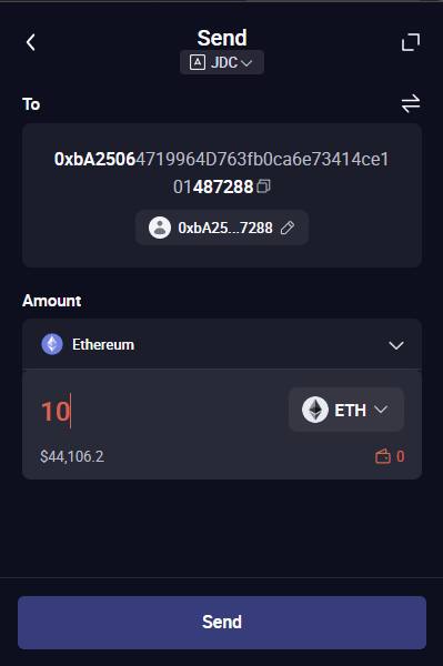 Sending Eth to Hyperunit from a Rabby wallet