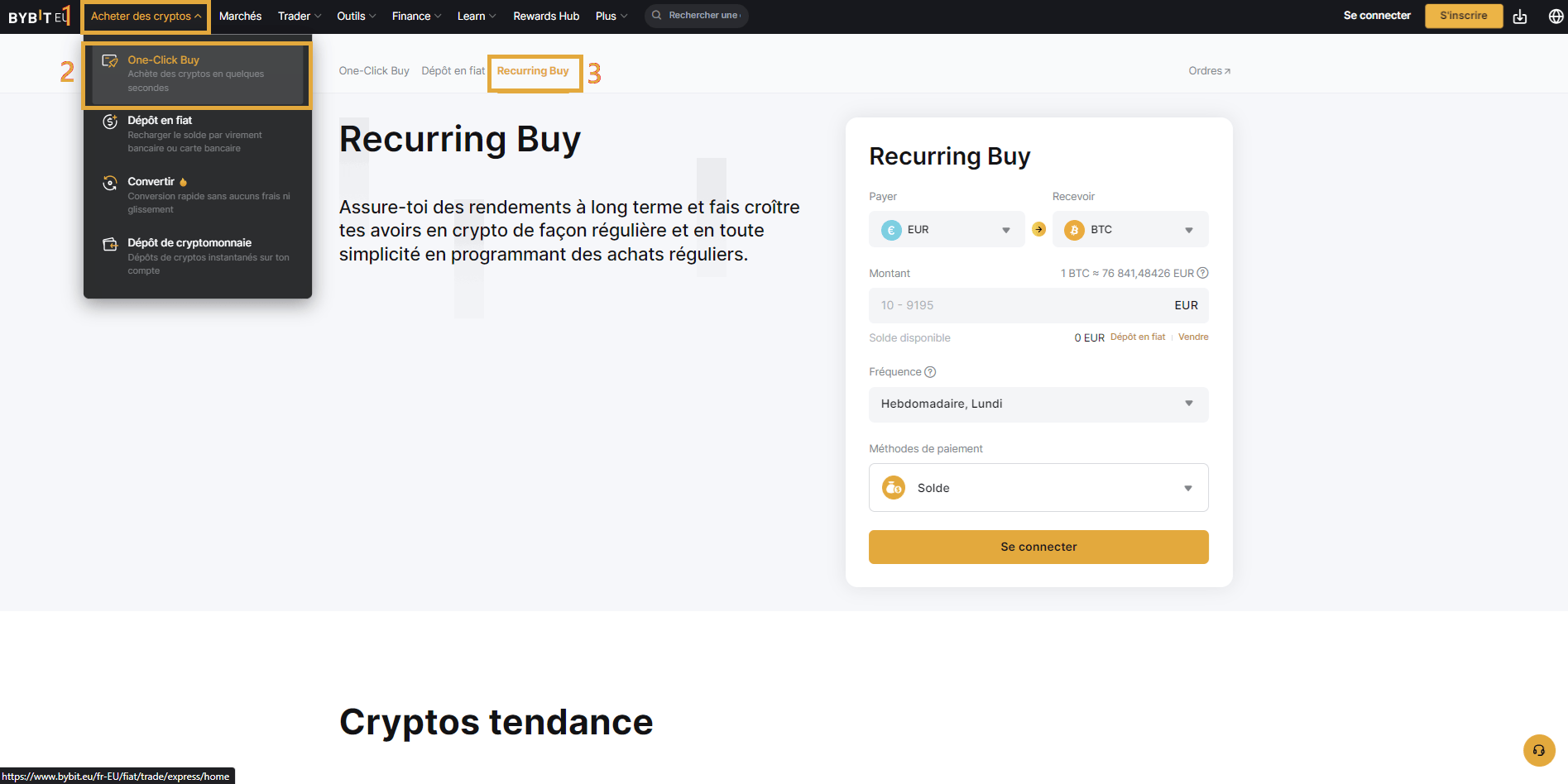 Accessing recurring purchases on the Bybit EU web interface is quick and easy.