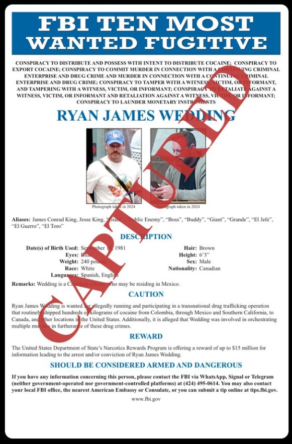 The FBI announced this Friday, January 23, 2026, the arrest of Ryan James Wedding, a former Canadian Olympic snowboarder who became one of the most wanted fugitives in the world. Accused of running a crypto-backed cocaine trafficking empire, Wedding was apprehended in Mexico after more than a year of intensive tracking. He is currently being transferred to the United States to stand trial on drug trafficking and murder charges.