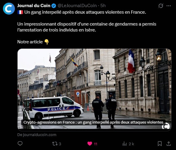 The investigation into the kidnapping of the father of an entrepreneur linked to digital assets, which occurred at the end of 2024, reaches an important milestone in March. The authorities have just arrested five new suspects, including a minor, bringing the total number of individuals implicated in this case to ten. This case, investigated by the Bourg-en-Bresse public prosecutor's office, highlights an increasingly structured form of crime specifically targeting holders of digital assets. The initial facts, of notable violence, illustrate the shift of part of organized crime towards the extortion of crypto through physical coercion. Current investigations are now seeking to map the entirety of this network which appears to operate in several regions of French territory.