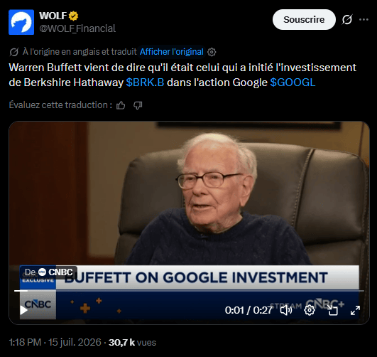 Long resistant to technology stocks, Warren Buffett today admits to having missed a historic opportunity. The 95-year-old investor takes personal credit for Berkshire Hathaway's $31 billion bet on Alphabet, saying Google has become a much different company than the one he observed two decades ago. For him, the artificial intelligence revolution has transformed cloud giants into highly capital-intensive companies, a model he knows by heart.